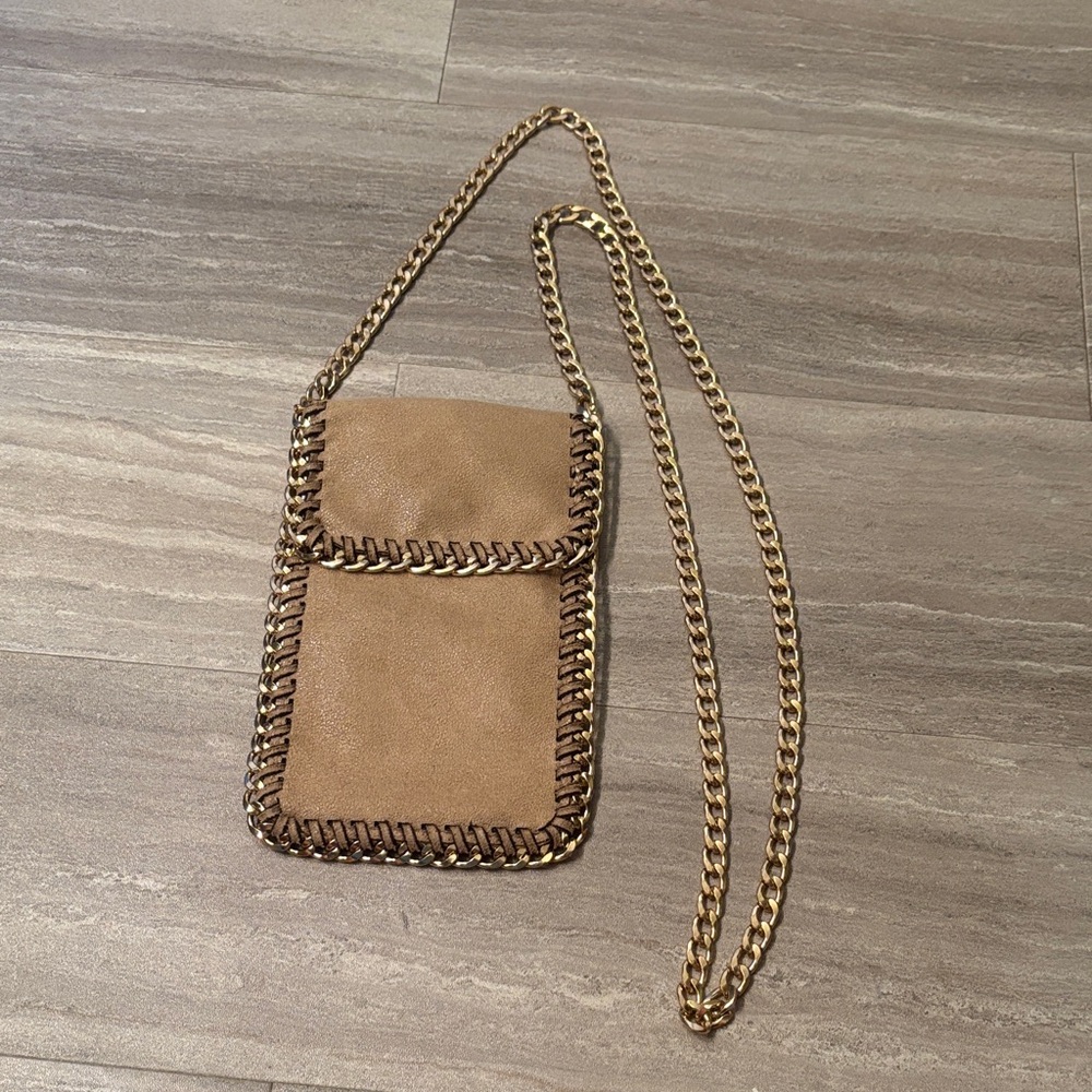Chain-Trim Tan Crossbody Bag